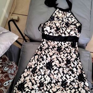 sleeveless black and white halter swing dress